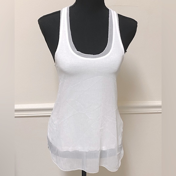 ANN TAYLOR White Tulle & Cotton Racerback Flowy Tanktop - Picture 5 of 16